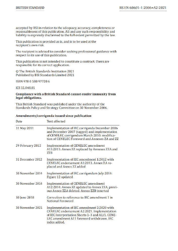 EN 60601-1:2006+A2:2021医用电气设备-第1部分：基本安全和基本性能的通用要求